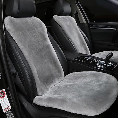 OGLAND 2 Pack FuzzySheepskin Car Driver Seat Covers, Shearling Fluffy Genuine Wool Seat Cushions for Auto Interior Accessories with Soft Fuzzy Natural Fur Non-Slip(Misty Gray) - color: Misty Gray