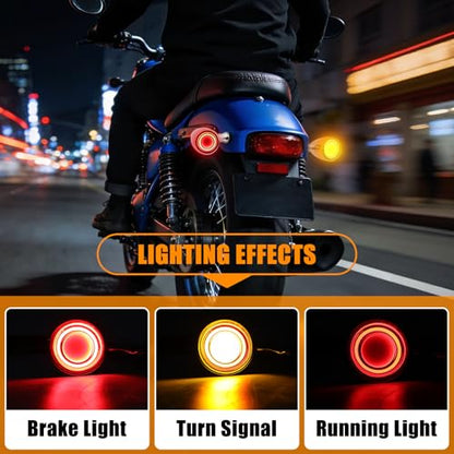 DREAMIZER Motorcycle Led Turn Signal Lights 2x, Bullet Blinker Motorcycle Rear Turn Signal Light Compatible with Harley Honda Yamaha Kawasaki (Chrome/Yellow Red Light) - color: B-Rear/Chrome shell + yellow-red light