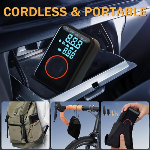 Tire Inflator Portable Air Compressor Heavy Duty 150PSI Faster Inflation Power Bank with Digital Gauge Pre-Set Auto Shut-Off LED flashing Lights Cordless Air Pump for Car Motorcycle, Bike, Balls