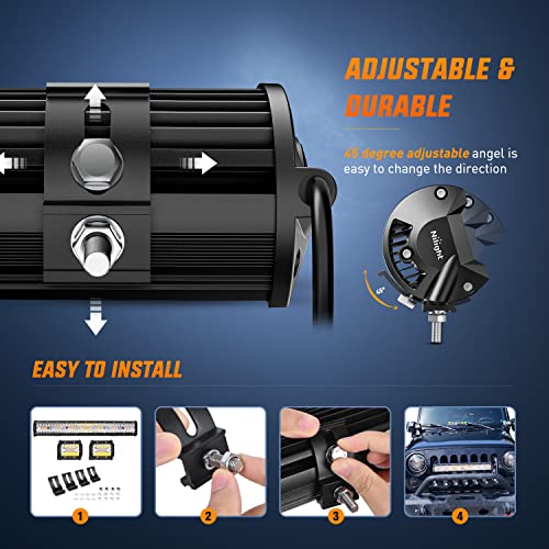 Nilight 20Inch 420W LED Light Bar 2PCS 4Inch 60W Light Pods Amber White Strobe 6 Modes Memory Function Reset Function Off Road Truck with 16AWG Wiring Harness Kit-3 Lead - color: Amber&White - 20Inch Light Bar + 2Pcs 4Inch Pods + Wiring Harness + 6 Modes