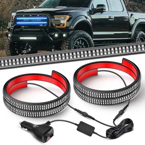 Nilight 2PCS 24 inch Truck Grille Strobe Lights Strip 384 LED Emergency Light Blue Flexible Side Flashing Warning Caution Safety Waterproof Lighting Kit for Trucks Tow Plow Construction Vehicles - color: Blue, size: Grille Strobe Lights