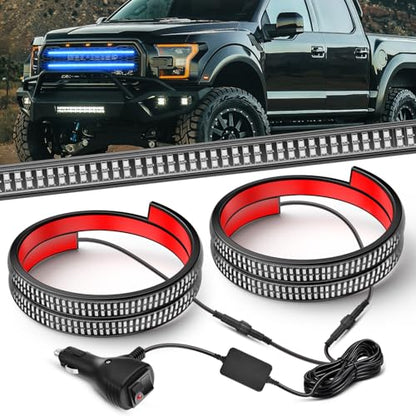 Nilight 2PCS 24 inch Truck Grille Strobe Lights Strip 384 LED Emergency Light Blue Flexible Side Flashing Warning Caution Safety Waterproof Lighting Kit for Trucks Tow Plow Construction Vehicles - color: Blue, size: Grille Strobe Lights