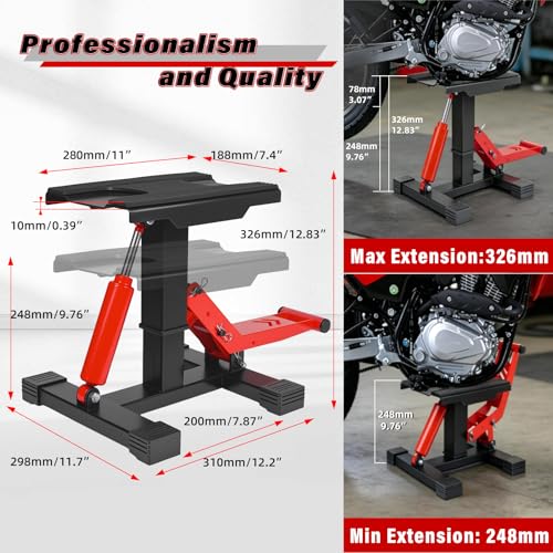 Motorcycle Lift Stand 1000 LBS with Removable Tool Tray, Hydraulic Lift | Adjustable Height Hoist Table with Extra Large and Non-Slip Platform for Dirt Bike, Motorcycle, E Bike & Motocross