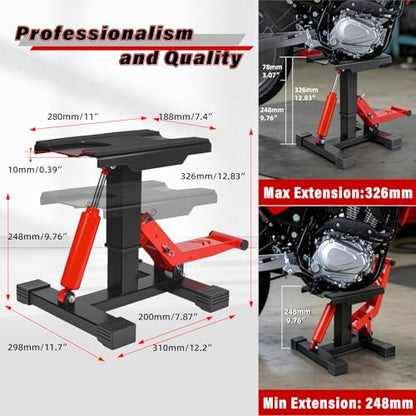 Motorcycle Lift Stand 1000 LBS with Removable Tool Tray, Hydraulic Lift | Adjustable Height Hoist Table with Extra Large and Non-Slip Platform for Dirt Bike, Motorcycle, E Bike & Motocross