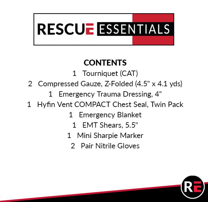 Rescue Essentials Stop the Bleed Intermediate IFAK Trauma Kit – Red Nylon Pouch, Compact 6.5"" Emergency Bleeding Control Kit for First Aid, Outdoor, Tactical & Public Access Use, 1 Count