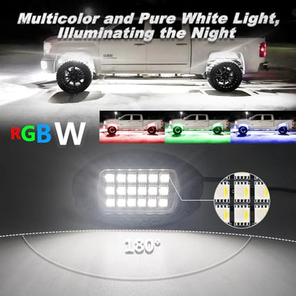 8Pods Heavy Duty Aluminum RGBW LED Rock Lights Kit for Jeep Trucks UTV ATV Golf Cart RZR SXS 4Wheeler Off-Road Vehicles, APP & RF Remote, Plug & Play Pre-Wired, Waterproof 12V Underglow Accent Light - color: RGBW 18LEDs, size: 8Pods