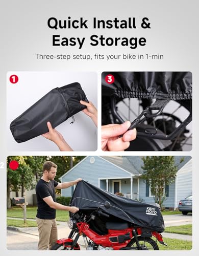 KEMIMOTO Waterproof Motorcycle Half Cover Outdoor Indoor Fit for Mini Bike Scooter Trail Bike Grom Navi CT125 Ruckus Z125 Pro Trail 125 Hunter Cub All Weather Dust Sunlight Rain Windproof Cover - size: Mini Bike/Scooter/Trail Bike