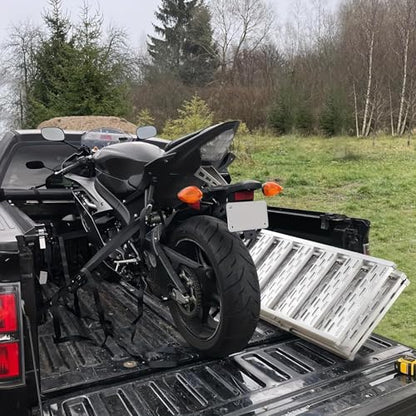 Tri-Fold Ramps for Pickup Trucks, Extra Width Aluminum ATV 1500 Lbs Capacity, Powersports Loading Ramps with Load Straps for Motorcycles, UTV, Lawn Mowers, Trucks, Lawnmowers, 76" L x 50" W