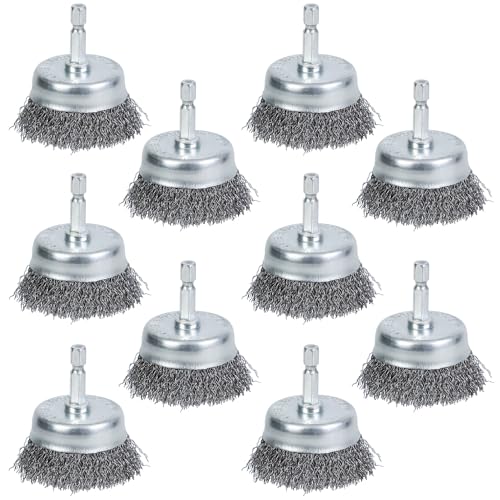 10PCS Wire Cup Brush for Drill, High Carbon Steel Wire Drill Brush with 1/4" Hex Shank, Skilled in Handling Metal and Non-Metal Surfaces - style: cup brush