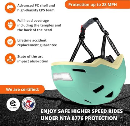 XNITO Bike Helmet with LED Lights - Urban Bicycle Helmet for Adults, Men & Women - CPSC & NTA-8776 Dual Certified - Class 3 E-Bikes, Scooters, Onewheel, Commuter, Mountain - color: Mint, size: Large