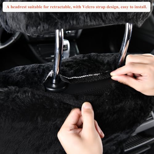 1PC Front Bucket Genuine Sheepskin Car Seat Cover Lambskin Winter Car seat Cushion Lambs Wool Sheep Skin Fuzzy Seat Cover Shearling Car Accessories for SUVs, Saloons and Trucks (Black) - color: Black