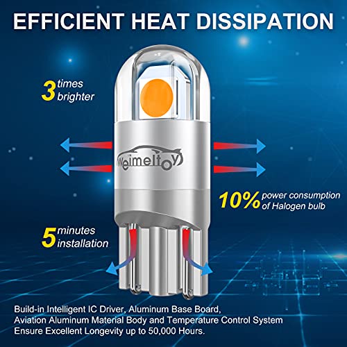 194 LED Car Bulb Amber Yellow 3030 Chipset 2SMD T10 194 168 W5W LED Wedge Light Bulb 1.5W 12V License Plate Light Courtesy Step LightTrunk Lamp Clearance Lights (12pcs/pack)… - color: Amber Yellow