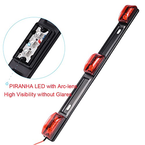 NEW SUN 15" Black Stainless Steel 3 Lights 9 LED Identification Light Bar - 1 Pcs Clearance Red Waterproof, Surface Mount Sealed ID Indicator for Trucks Trailers RVs, Top & Side Mark & Break - color: 1 Pcs Red
