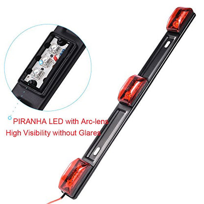 NEW SUN 15" Black Stainless Steel 3 Lights 9 LED Identification Light Bar - 1 Pcs Clearance Red Waterproof, Surface Mount Sealed ID Indicator for Trucks Trailers RVs, Top & Side Mark & Break - color: 1 Pcs Red