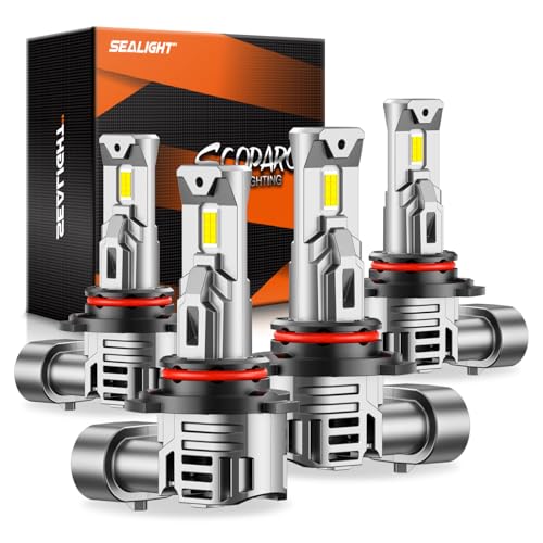 SEALIGHT 9005 9006 Bulbs Combo S1 Pro, 80000LM Super Bright Cool White, 9005 9006 Combo Bulbs, 1:1 Size, 60000Hrs Long Service Life with Cooling Fan, Pack of 4 - size: 9006+9005 100000LM