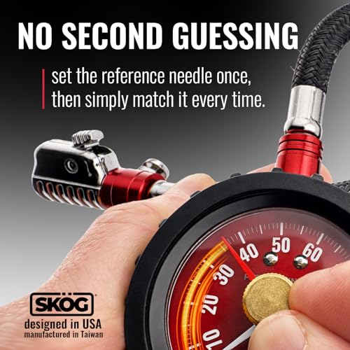 SKÖG Dual-Needle Tire Pressure Gauge 100 PSI | Leak-Free RatchetSeal Patented Quick-Connect | Cars, Trucks, Motorcycles, Bicycles | Battery Free