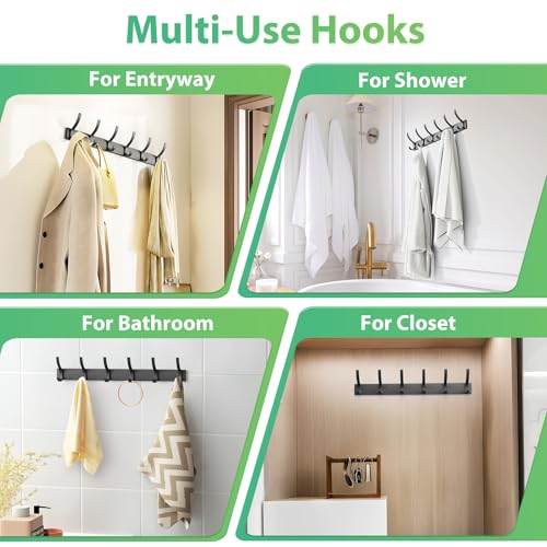 Coat Rack Wall Mount, Heavy Duty Wall Coat Hanger with 6 Coat Hooks for Entryway, Bedroom, Closet, Hanging Hats, Bags, Purses Jacket (Black)