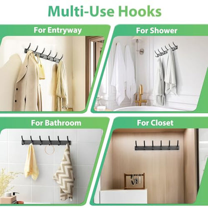 Coat Rack Wall Mount, Heavy Duty Wall Coat Hanger with 6 Coat Hooks for Entryway, Bedroom, Closet, Hanging Hats, Bags, Purses Jacket (Black)