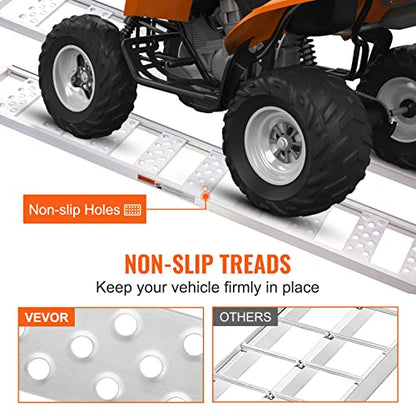 VEVOR Aluminum Ramps, 1250lbs, Straight Ramp with Treads and Load Straps, Portable Loading Ramp for Motorcycles, ATVs, Trucks, Lawn Mower, Dirt Bike, Garden Tractor, 78" L x 12" W, 2Pcs - size: 1250lbs