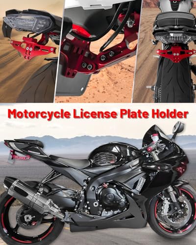 MDPROMCP Universal Motorcycle Fender Eliminator With LED Light CNC Aluminum License Plate Bracket (Red) - size: Red