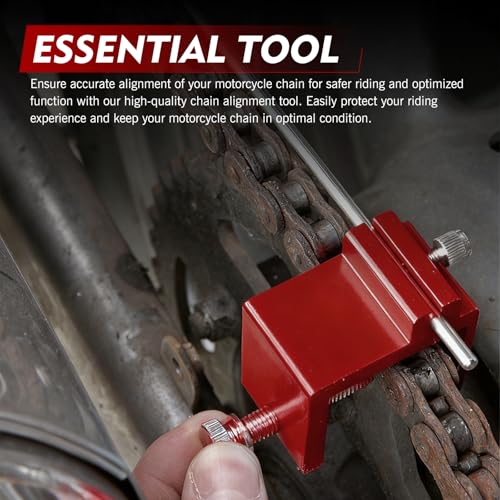 Motorcycle Chain Straightener, Rust-proof Metal Chain Adjustment Tool, Bike Chains Fast and Accurate Alignment Tool, for Motorcycles, Scooters, ATVs, Mopeds (Red)