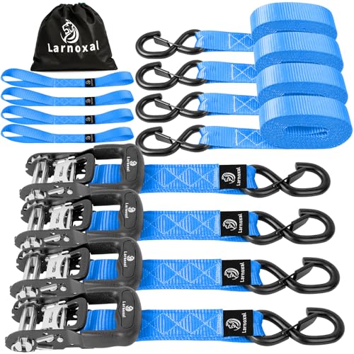 Ratchet Straps, 1.5 inch x 15 ft(4 Pack) Heavy Duty Tie Down Straps, Ratchet Tie Down Straps with Soft Loops-5,208 lbs (Blue) - color: Blue, size: 15 ft