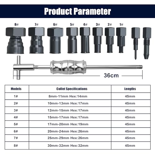 LainKeen 12pcs Blind Hole Collet Bearing Puller Set Internal Extractor Puller Kit with Slide Hammer and Expandable Collets 8-32MM Pilot Inner Removal Tool for Automotive and Motorcycle Wheel Bearings - size: 12PC 1x(8+10mm)