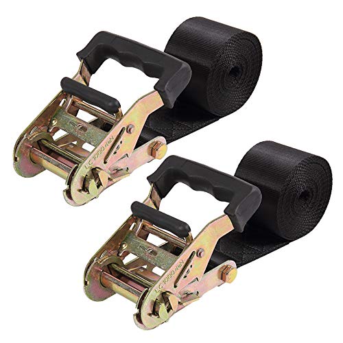 Endless Ratchet Tie Down Straps Heavy Duty Cargo Tie Downs, Sturdy Nylon Black Strap Down Ratcheting Securing Straps, Track Spring Fittings, Tie-Down Motorcycles, Trailer Loads, Kayak - size: 2"x10'-2pcs black
