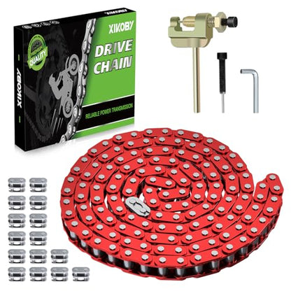 T8F Drive Chain 134 Link Chain Breaker Compatible with 2 Stroke Engine SYX Moto 50cc Dirt Bike Mototec SSR X-pro Coolster 47cc 49cc Pocket Rocket Pit Bike ATV Quad 4 Wheeler Go Kart Parts (Red) - color: Red