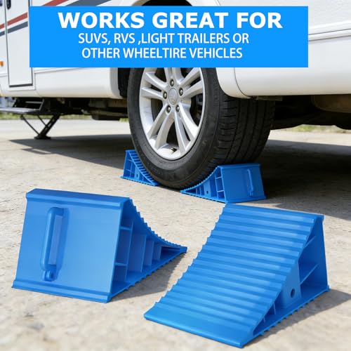 4Pack Wheel Chocks for RV Trailer Non Slip Heavy Duty Blue Camper Wheel Chocks with Handle for Easy Removal Polypropylene Wheel Stoppers for Cars Campers Trucks Rvs - color: 4PC Blue