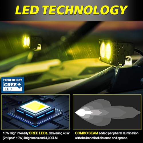Yellow LED Pods, AKD Part 3 Inch CREE LED Ditch Lights 40W Spot Flood Combo LED Fog Lights Small Yellow Chase Light Bar Pods 2 Pack for Truck Motorcycle Dirt Bike SUV UTV ATV Surron Toyota - color: Yellow