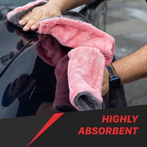 Maxshine 20" x 24" Universal Pink Car Drying Towel – 1200 GSM Rinse-Free Double-Sided Microfiber Towel – Plush, Super Absorbent for Car Wash & Detailing - size: 20" x 24" Pink
