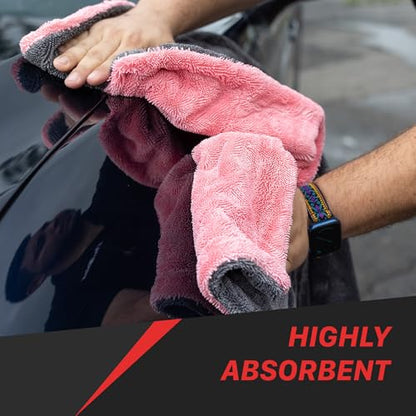 Maxshine 20" x 24" Universal Pink Car Drying Towel – 1200 GSM Rinse-Free Double-Sided Microfiber Towel – Plush, Super Absorbent for Car Wash & Detailing - size: 20" x 24" Pink