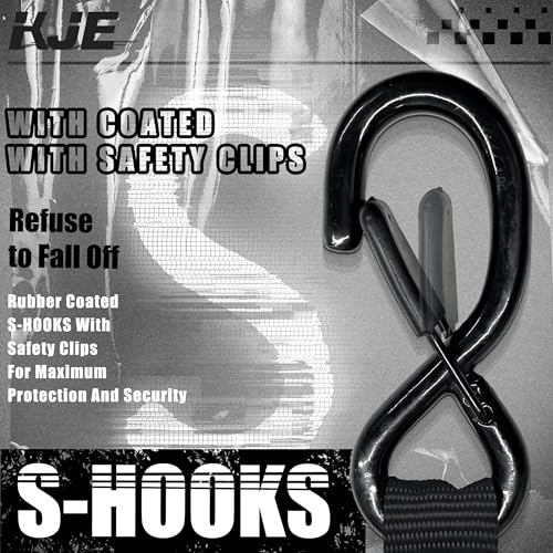 KJE Retractable Ratchet Straps, (4) 1" x 10' Tie Down Strap + (4) Soft Loop - Heavy Duty 1,650lb Max Break Strength, S-Hook with Clip, Self Retracting Ratchet Strap for Motorcycle, Kayak, ATVs, Boats