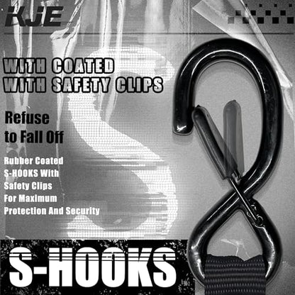 KJE Retractable Ratchet Straps, (4) 1" x 10' Tie Down Strap + (4) Soft Loop - Heavy Duty 1,650lb Max Break Strength, S-Hook with Clip, Self Retracting Ratchet Strap for Motorcycle, Kayak, ATVs, Boats