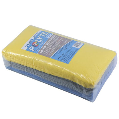 POLYTE Microfiber Cleaning Towel Ultrasonic Cut Edgeless (16x16, 24 Pack, Premium, Blue,Gray,Yellow) - color: Blue,gray,yellow