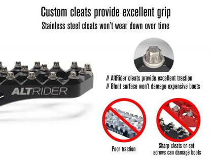 AltRider Adventure X Foot Pegs Compatible With BMW R 1200/1250 / 1300 GS/GSA - Heavy Duty Design - Boot Friendly, High Traction Cleats for Stability & Grip - Adjustable Camber & Height - Black - color: Black, size: Adventure X (56mm x 95mm)