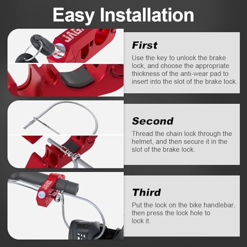 JAGASOL Motorcycle Lock Combo: Helmet & Brake Anti-Theft Handlebar Lock for Moped, Motorbike, Scooters, ATV, Dirt Bike, Street Bike - color: Red