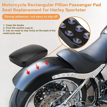 Motorcycle Rectangular Passenger Pad Seat Rear Leather Pillion Cushion 6 Suction Cup Compatible with Harley Dyna Sportster XL 883 1200 Chopper Custom - style: 6 Suction Cup-Black