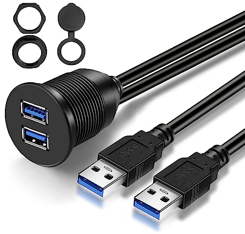 Double Ports USB 3.0 Car Flush Mount Cable, USB Dash Mount Adapter Male to Female for Car Truck Boat Motorcycle Dashboard Panel 1ft - style: Dual Port 1ft