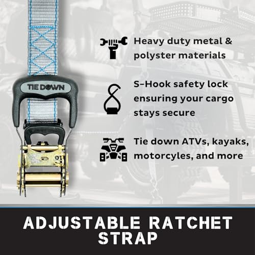 Tie Down 1.5 inch x 8 ft Grey Heavy Duty Ratchet Strap, 4-Pack Kit - 5208 lbs. Breaking Load Limit - color: Grey, size: 4-Pack