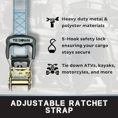 Tie Down 1.5 inch x 8 ft Grey Heavy Duty Ratchet Strap, 4-Pack Kit - 5208 lbs. Breaking Load Limit - color: Grey, size: 4-Pack