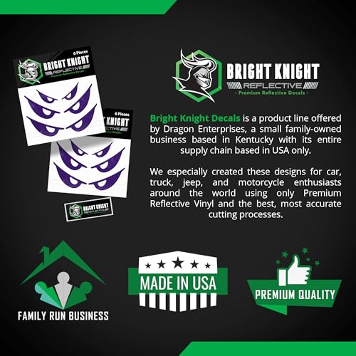 Bright Knight Decals Reflective Evil Eye Stickers, 6" x 3" Purple Evil Eye Motorcycle Decals & Graphics for Bike & Motorcycle Helmet Stickers, Made in USA, 3 Pairs - color: Purple