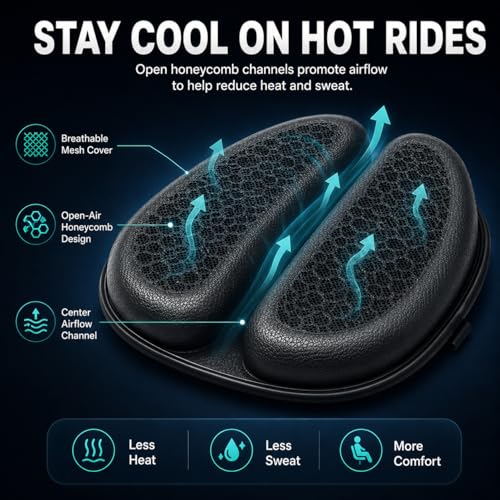 Hexrider Motorcycle Seat Cushion, 3D Honeycomb Gel Motor Seat Pad for Long Rides, Ergonomic Shock Absorption TPE Rider Cushion, Universal Non-Slip Breathable Cruiser Touring Seat Cover