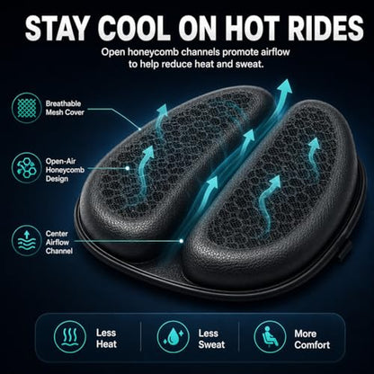 Hexrider Motorcycle Seat Cushion, 3D Honeycomb Gel Motor Seat Pad for Long Rides, Ergonomic Shock Absorption TPE Rider Cushion, Universal Non-Slip Breathable Cruiser Touring Seat Cover