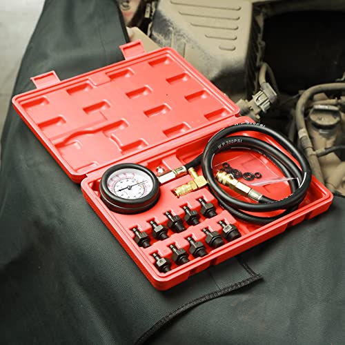 Oil Pressure Tester Tool, Oil Pressure Gauge kit, 0-140 PSI Pressure Test Diagnostic Tools, Engine Oil Pressure Tester Tool kit, for car Truck (red) - color: red