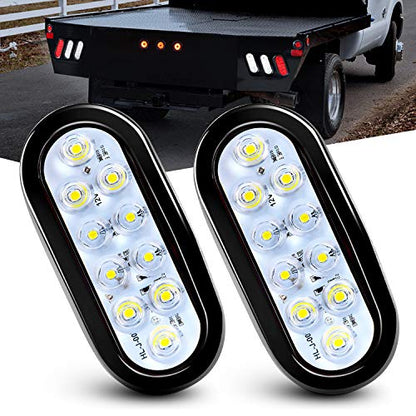 Nilight 6 Inch Oval White Trailer Tail Lights 2PCS 10 LED w/Flush Mount Grommets Plugs IP67 Waterproof Reverse/Back Up Lamp for Truck RV Camper Boat Jeep, White - color: White Lights 2PCS
