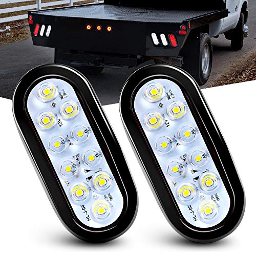 Nilight 6 Inch Oval White Trailer Tail Lights 2PCS 10 LED w/Flush Mount Grommets Plugs IP67 Waterproof Reverse/Back Up Lamp for Truck RV Camper Boat Jeep, White - color: White Lights 2PCS