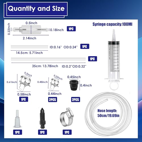 Brake Bleed Kit, Hydraulic Disc Brake Bleeding Kit, Motorcycle Brake Bleeder Kit Includes 100ML Syringe 50cm Hose and Brake Bleeder Hose Kit with One Way Check Valve - color: Brake Bleed Kit&Hose