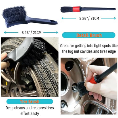 oesee PRO Choice 4 Pack Long Handle Wheel Brush Kit for Cleaning Wheel and Tire- 2X Soft Wheel Cleaning Brush, Detailing Brush and Stiff Tire Brush - color: 4 Pack (Blue & Black)